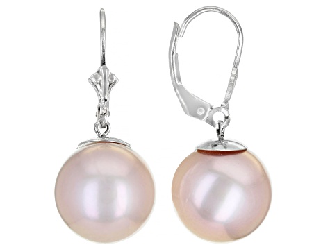 Pink Cultured Freshwater Pearl Rhodium Over Sterling Silver Earrings