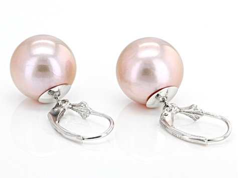 Pink Cultured Freshwater Pearl Rhodium Over Sterling Silver Earrings