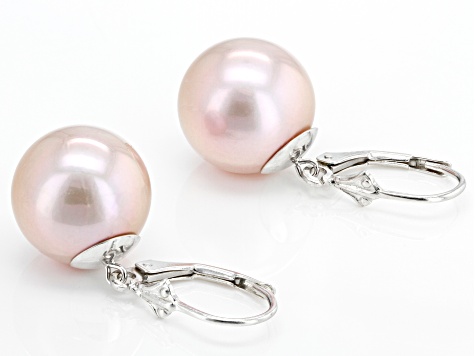 Pink Cultured Freshwater Pearl Rhodium Over Sterling Silver Earrings