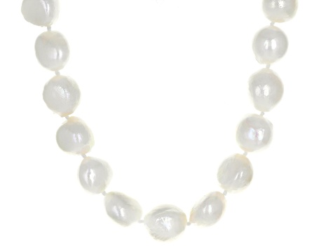 White Cultured Freshwater Pearl Rhodium Over Sterling Silver 18 Inch Strand Necklace