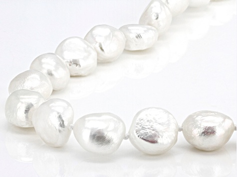 White Cultured Freshwater Pearl Rhodium Over Sterling Silver 18 Inch Strand Necklace