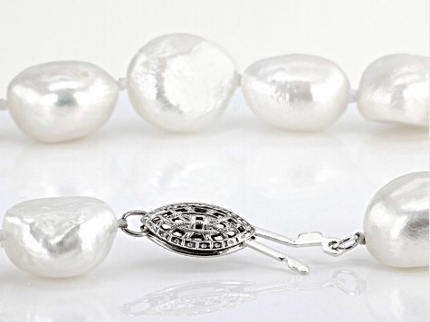 White Cultured Freshwater Pearl Rhodium Over Sterling Silver 18 Inch Strand Necklace