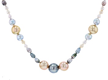 Picture of Cultured South Sea, Tahitian, & Japanese Akoya Pearl Rhodium Over Silver 24 Inch Necklace