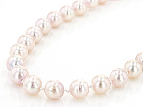7-7.5mm Cultured Japanese Akoya Pearl Rhodium Over Sterling Silver 18 Inch Strand Necklace