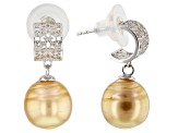 Golden Cultured South Sea Pearl Rhodium Over Sterling Silver Earrings