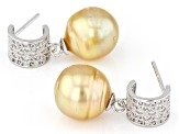 Golden Cultured South Sea Pearl Rhodium Over Sterling Silver Earrings