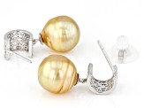 Golden Cultured South Sea Pearl Rhodium Over Sterling Silver Earrings