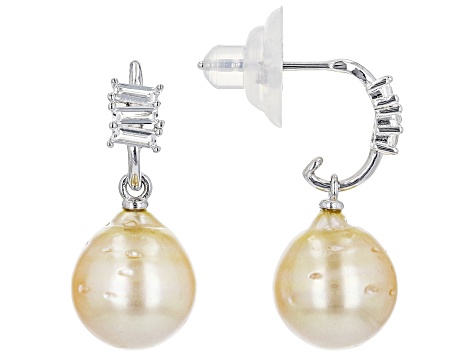 Golden Cultured South Sea Pearl & White Topaz Rhodium Over Sterling Silver Earrings - MPL904 - Vimarsana News
