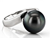 Cultured Tahitian Pearl Rhodium Over Sterling Silver Ring