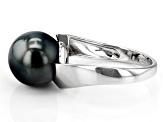 Cultured Tahitian Pearl Rhodium Over Sterling Silver Ring