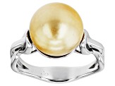 Golden Cultured South Sea Pearl Rhodium Over Sterling Silver Ring