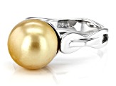 Golden Cultured South Sea Pearl Rhodium Over Sterling Silver Ring