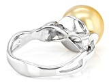 Golden Cultured South Sea Pearl Rhodium Over Sterling Silver Ring