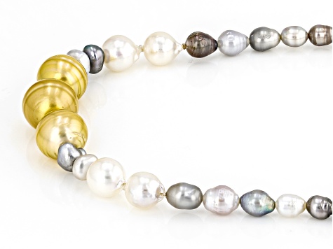 Cultured South Sea, Tahitian, & Japanese Akoya Pearl Rhodium Over 14k White Gold Necklace