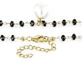 White Cultured Freshwater Pearl & Black Spinel 18k Yellow Gold Over Silver Necklace
