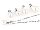 White Cultured Freshwater Pearl Rhodium Over Sterling Silver Necklace Set Of 5