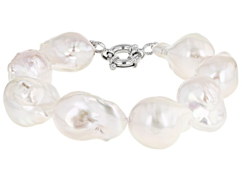 Genusis™ White Cultured Freshwater Pearl Rhodium Over Sterling Silver Bracelet