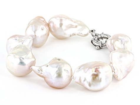 Genusis™ White Cultured Freshwater Pearl Rhodium Over Sterling Silver Bracelet