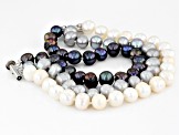 Multi-Color Cultured Freshwater Pearl Rhodium Over Sterling Silver Multi-Row Bracelet