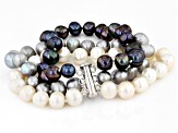 Multi-Color Cultured Freshwater Pearl Rhodium Over Sterling Silver Multi-Row Bracelet