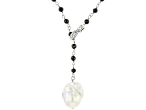 Genusis™ Cultured Freshwater Pearl, Black Spinel & Cubic Zirconia Rhodium Over Silver Necklace