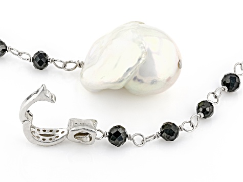 Genusis™ Cultured Freshwater Pearl, Black Spinel & Cubic Zirconia Rhodium Over Silver Necklace