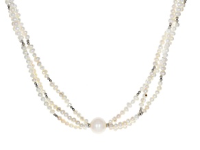 White Cultured Freshwater Pearl Rhodium Over Silver Multi-Row Necklace