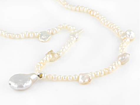 White Cultured Freshwater Pearl Rhodium Over Sterling Silver Necklace