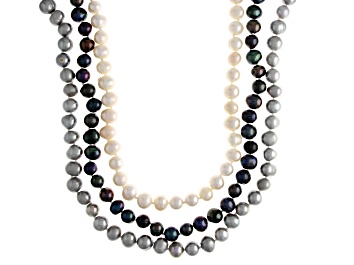 Picture of Multi-Color Freshwater Pearl Rhodium Over Sterling Silver Multi-Row Necklace