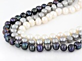 Multi-Color Freshwater Pearl Rhodium Over Sterling Silver Multi-Row Necklace