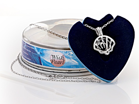 Wish® Pearl Cultured Freshwater Pearl Rhodium Over Silver Seashell Cage Pendant With Chain