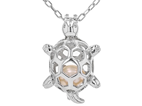 Turtle Single-Pearl Cage Pendant (Sterling silver)