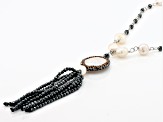 White Cultured Freshwater Pearl With Hematine Rhodium Over Sterling Silver Necklace