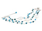 White Cultured Freshwater Pearl With Blue Apatite & Cubic Zirconia Rhodium Over Silver Bracelet