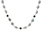 Blue & White Cultured Freshwater Pearl Rhodium Over Sterling Silver Necklace