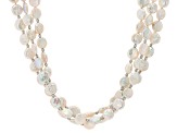 White Cultured Freshwater Coin Pearl Rhodium Over Sterling Silver Multi-Row Necklace