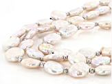 White Cultured Freshwater Coin Pearl Rhodium Over Sterling Silver Multi-Row Necklace