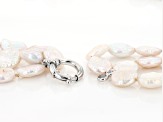 White Cultured Freshwater Coin Pearl Rhodium Over Sterling Silver Multi-Row Necklace
