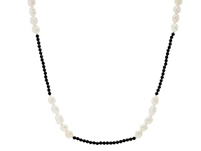 White Cultured Freshwater Pearl & Black Spinel 38 Inch Endless Strand Necklace