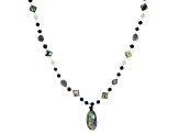 Blue Cultured Freshwater Pearl & Abalone Shell Rhodium Over Sterling Silver Necklace