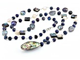 Blue Cultured Freshwater Pearl & Abalone Shell Rhodium Over Sterling Silver Necklace