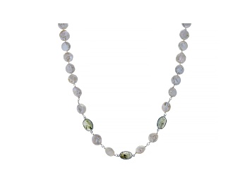Picture of White Cultured Freshwater Pearl With Labradorite Rhodium Over Silver Necklace