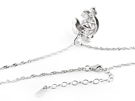 Cultured Freshwater Pearl With White Zircon & Black Spinel Rhodium Over Silver Dolphin Pendant/Chain