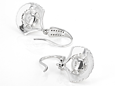 White Cultured Freshwater Pearl With White Zircon Rhodium Over Sterling Silver Earrings