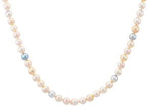 Multi-Color Cultured Japanese Akoya Pearl Rhodium Over Sterling Silver 20 Inch Strand Necklace