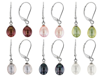 Picture of Multi-Color Cultured Freshwater Pearl Rhodium Over Sterling Silver Earring Set Of 6