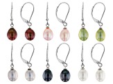 Multi-Color Cultured Freshwater Pearl Rhodium Over Sterling Silver Earring Set Of 6