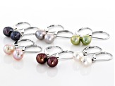 Multi-Color Cultured Freshwater Pearl Rhodium Over Sterling Silver Earring Set Of 6