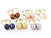 Multi-Color Cultured Freshwater Pearls 18k Yellow Gold Over Sterling Silver Earrings Set of 6