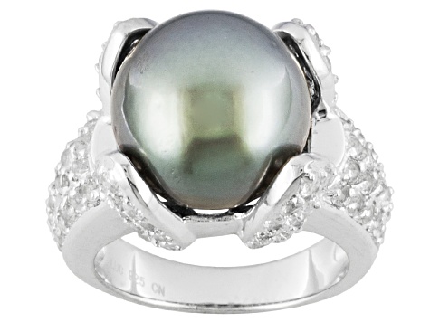 Cultured Tahitian Pearl With White Topaz Sterling Silver Ring - NPA002 ...